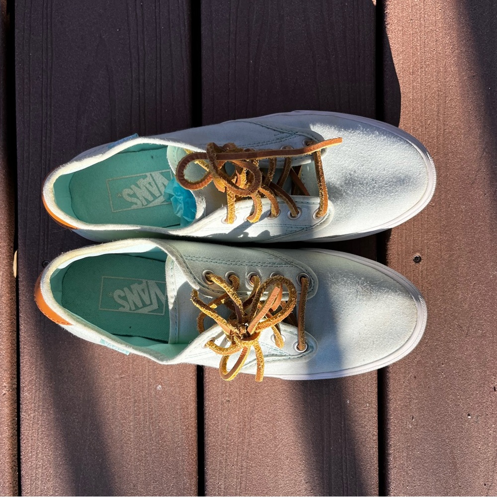 Vans Mint Green Boat Shoe Leather Detail and Laces
